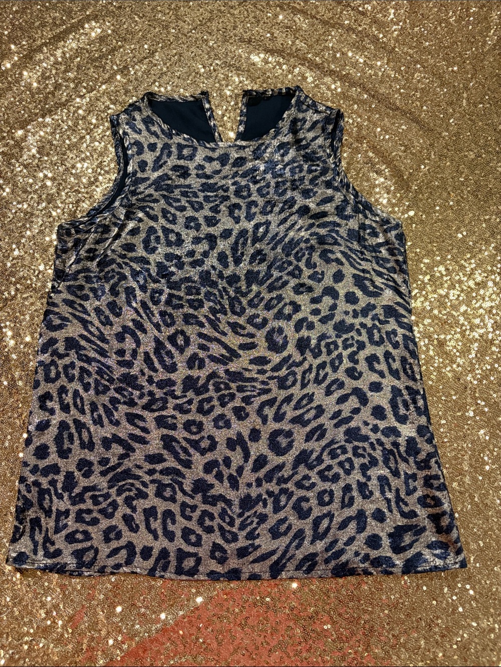 SHEIN Black & Gold Metallic Leopard Print Sleeveless Cami